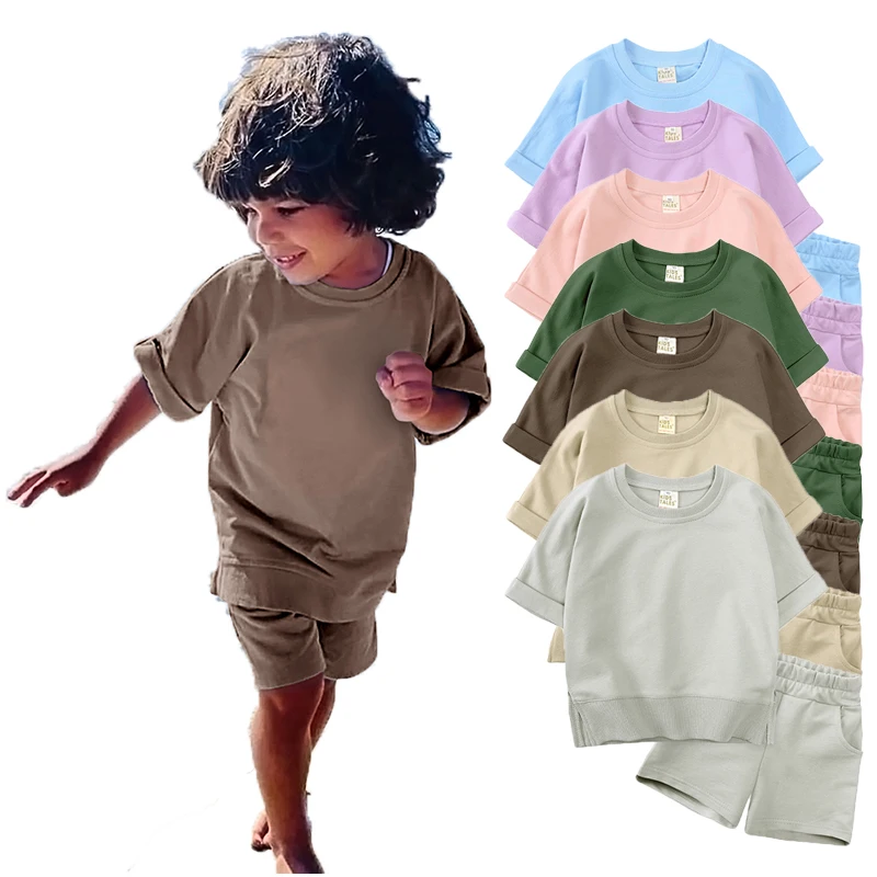 2023 new arrivals kids apparel clothing sets	summer plain children toddler boys clothing sets