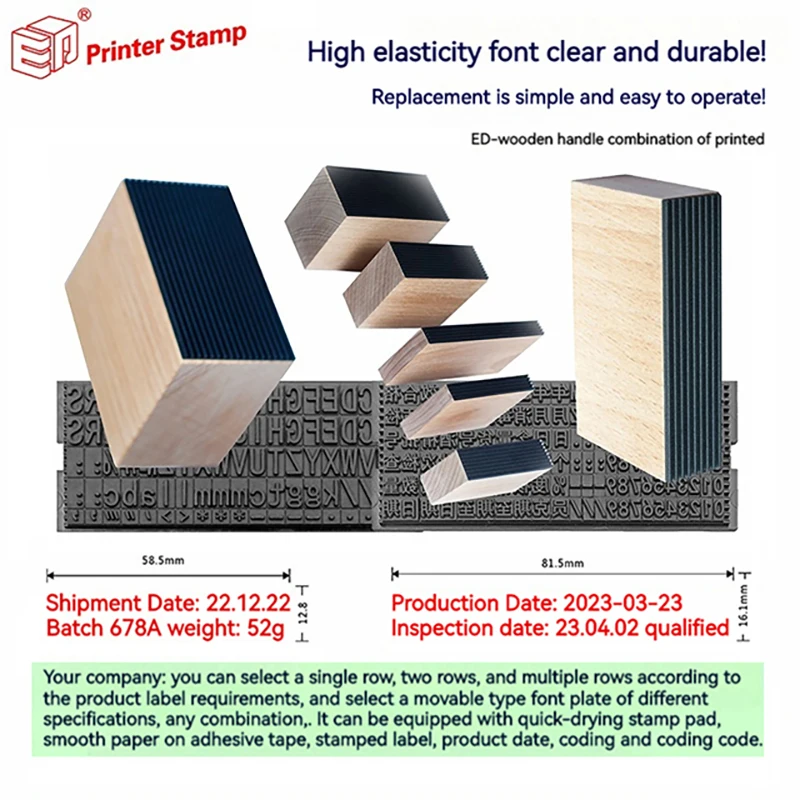 ED Movable Type Stamp Red Rubber Slot Handle Card Character Grain Thick Slot Thin Slot Can Be Printed One Line or More Lines