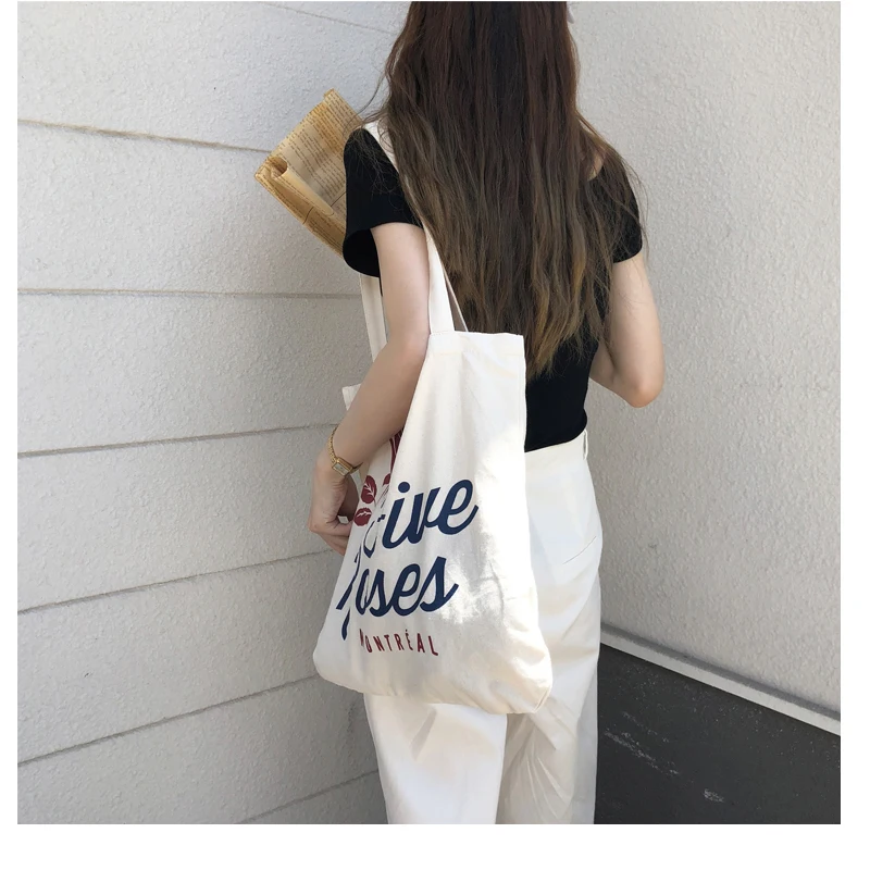 
Simple natural cotton road bag cloth shopping bag with printed logo 