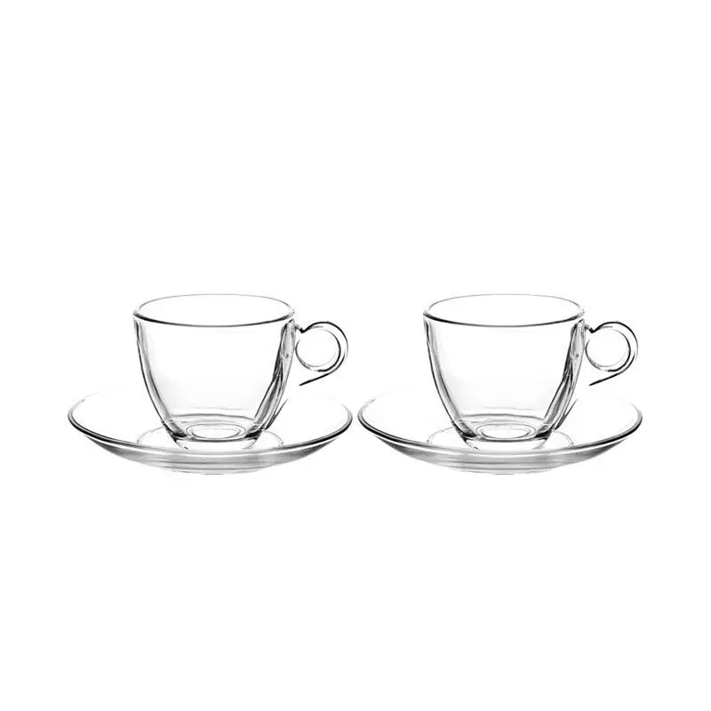 Amazon Best Seller Espresso Cups Small Demitasse Clear Glass Espresso Drinkware Set Of Cups and Saucers for afternoon tea