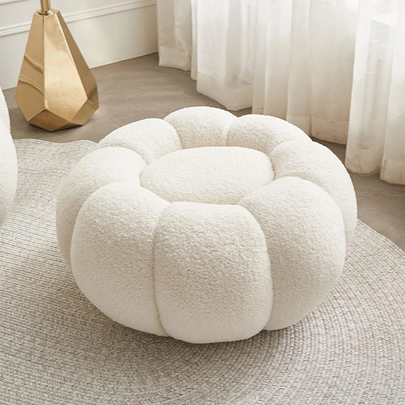 Factory Direct Sale Lounge Accent Living Room Velvet Pumpkin Stool Moderne White Round Lovely Pouf
