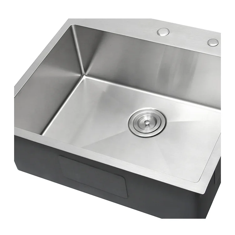 High quality square brushed stainless steel single bowl top mount kitchen sink