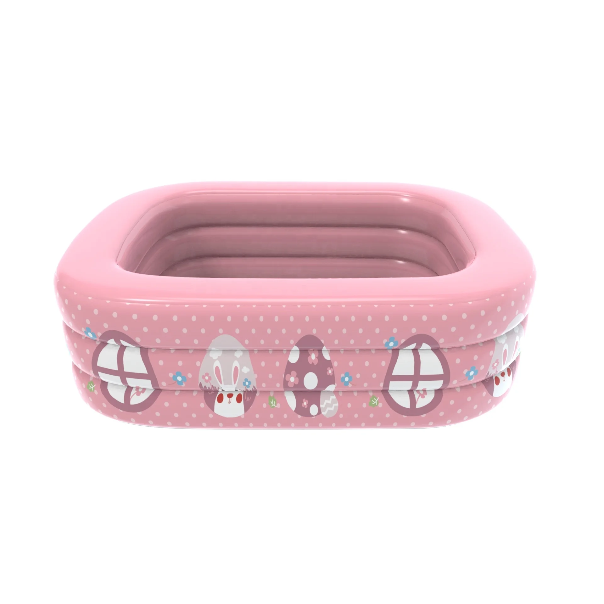 POOLUCKY Pink Rabbit Pattern Kids Rectangle 130x90x55cm Inflatable Swimming Pool