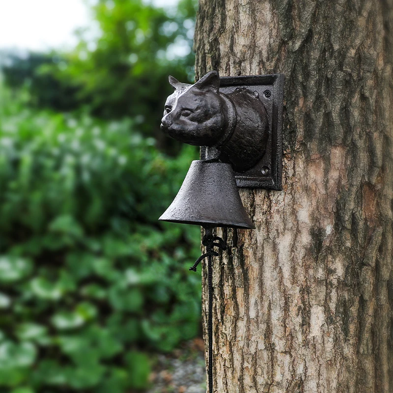 Vintage American Country Cast Iron Cat Head Doorbell | Bell Pendant for Home and Balcony Decor