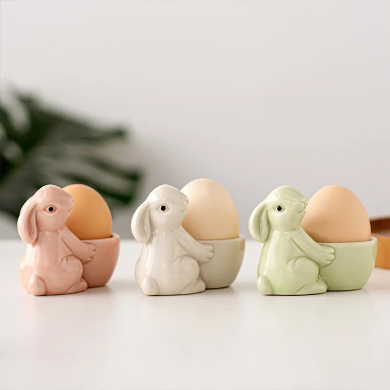 European rabbit breakfast egg tray small fresh and simple ornaments desktop living room home decoration ceramic egg cup