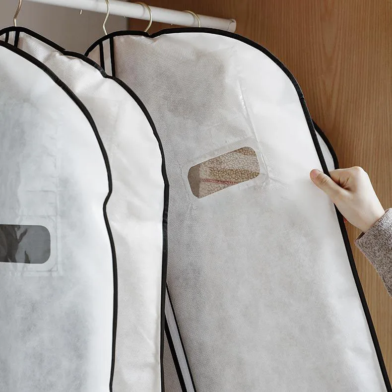 SHIMOYAMA Modern White Non-Woven Dustproof Garment Hanging Bag Suit Cover Rectangle Multifunctional Fabric