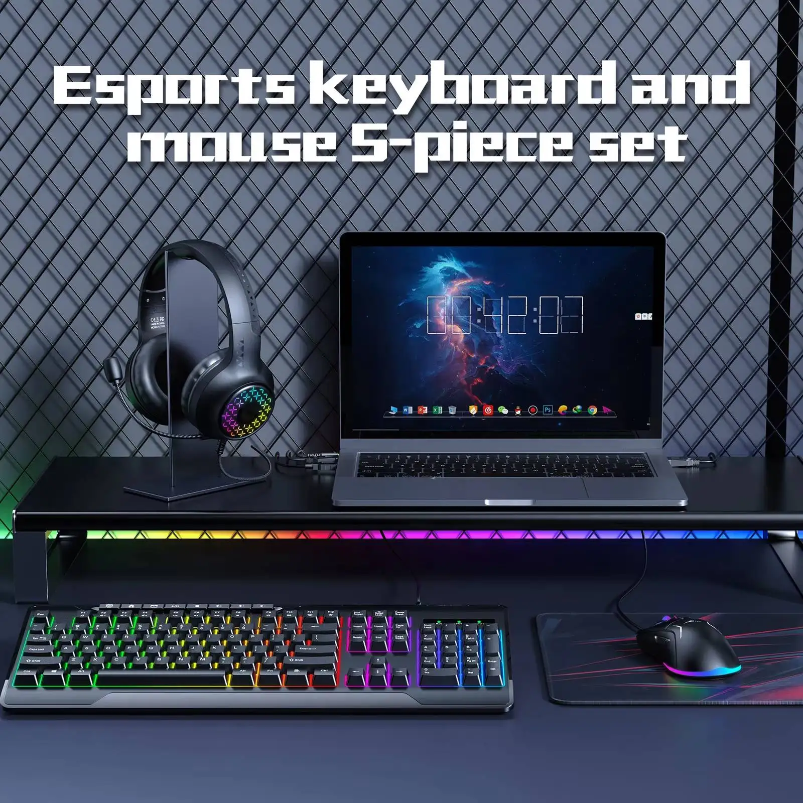 5 in 1 Combo Mouse Keyboard And Headphones Set Wired Gaming Rgb Pc Game  for gamer desktop pc computer 5 In 1 Gaming Keyboard