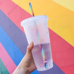 24oz Hot Color Changing Cups With Lids And Straws Bpa Free Plastic Magic Mug Color Changing Confetti Cup  16 oz