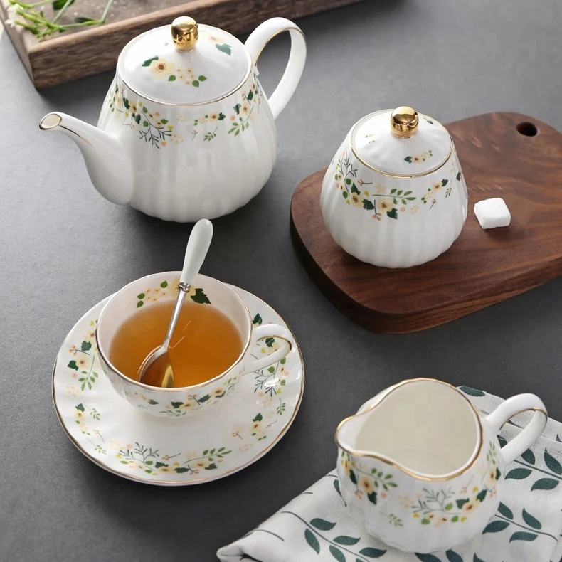 11 piece or 15 piece bone china European coffee set 850ml teapot 180ml cups saucers with milk jug sugar bowl