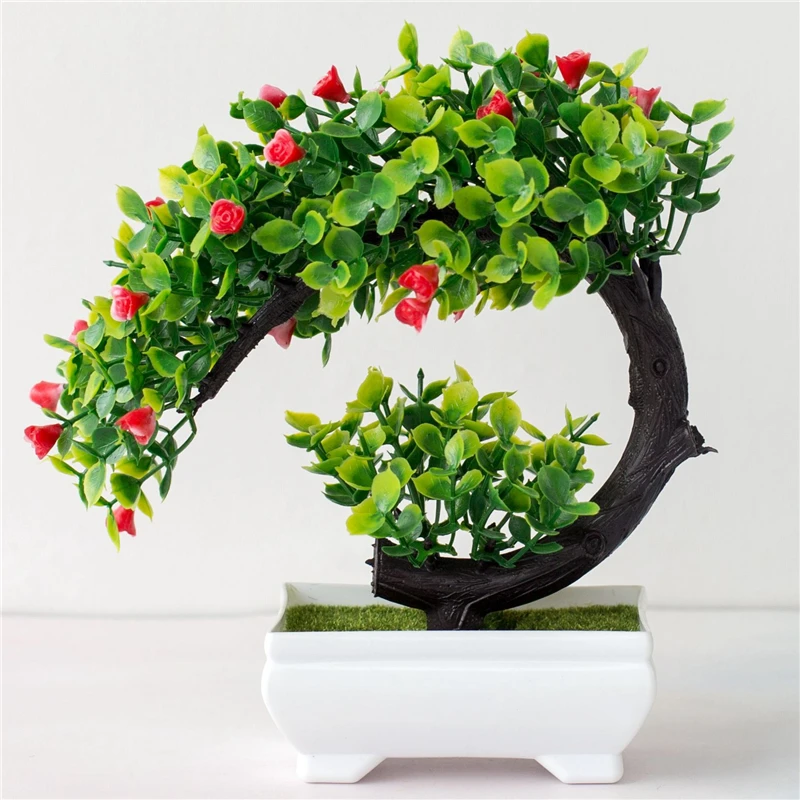 Hongying Plants Bonsai Tree Artificial Rose Plastic Greenery Potted for Wholesale