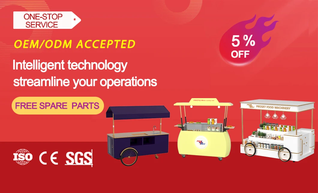 Prosky Mobile Coffee Cart Long Food Service Cart With Snack Machines