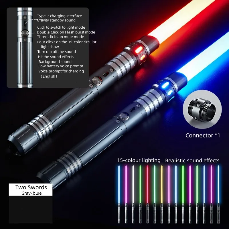 2 in 1 Metal handle 15 colors light-up toys for cosplay USB charging RGB lights wireless lightsaber