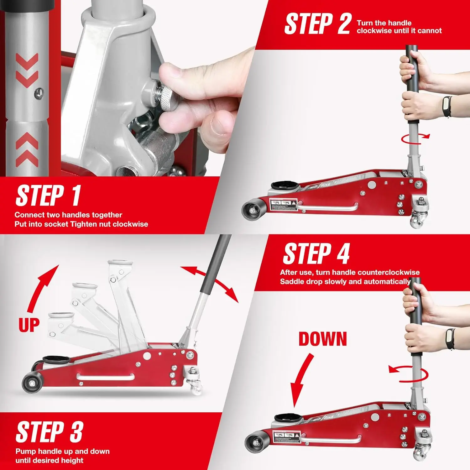 Peaktop  3 Ton (6,600 LBs) Hydraulic Floor Jack with Dual Piston Quick Lift Pump  Low Profile Aluminum and Steel Car Jack