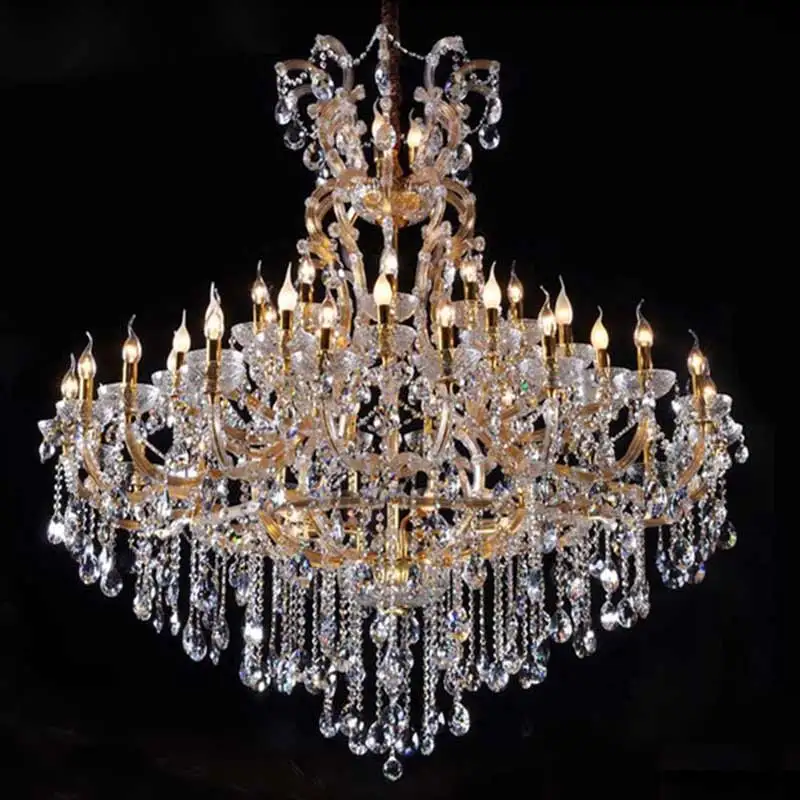 Hotel American Ceiling Champagne Color Metal Luxury Europe Pendant Light Crystal Chandelier Pendant Light