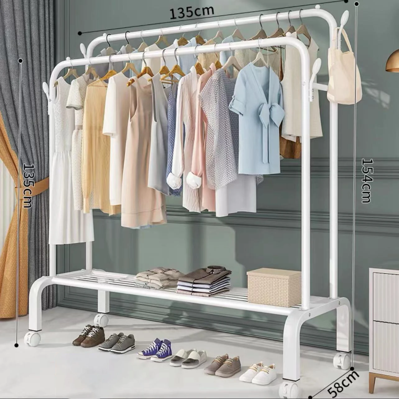 Double Metal Clothes Rack Clothes Stands And Shoe Racks