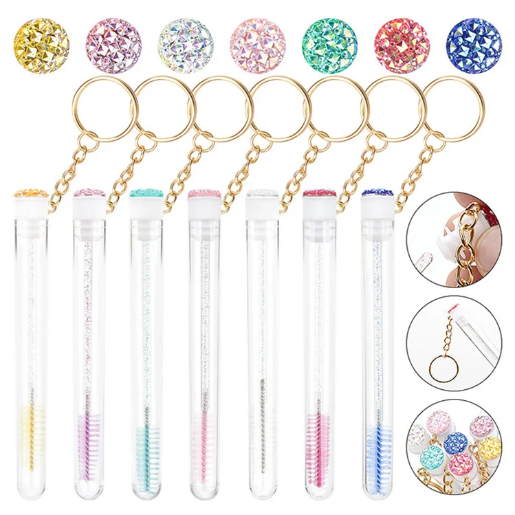 Hot Selling Private Label Mini Eyelash Spoolies Lash Brush Keyring Mascara Eyelash Brush Keychain For Eyelash Extension
