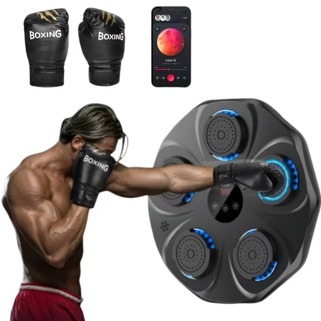Wellshow Sport Music Boxing Machine with Gloves Punching Equipment Wall Mounted Smart Bluetooth Boxing Trainer for Home