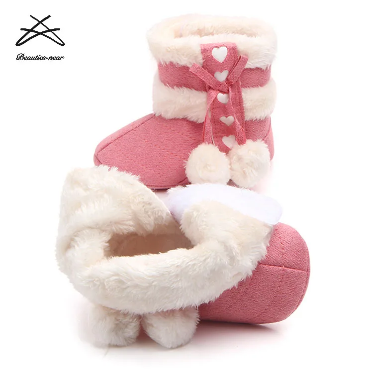 Winter Infant Newborn Baby Girls Fur Plush Boots Ball Warm Shoes Christmas Children Ankle