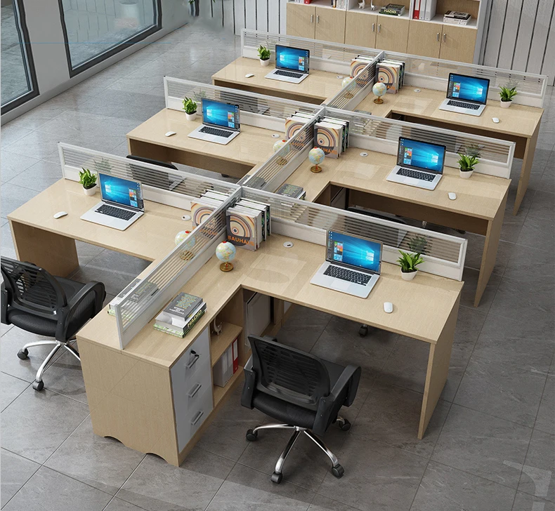 Large space 1/2/3/4/6 seaters workstation office furniture L- shaped wooden MDF 4 person office workstation