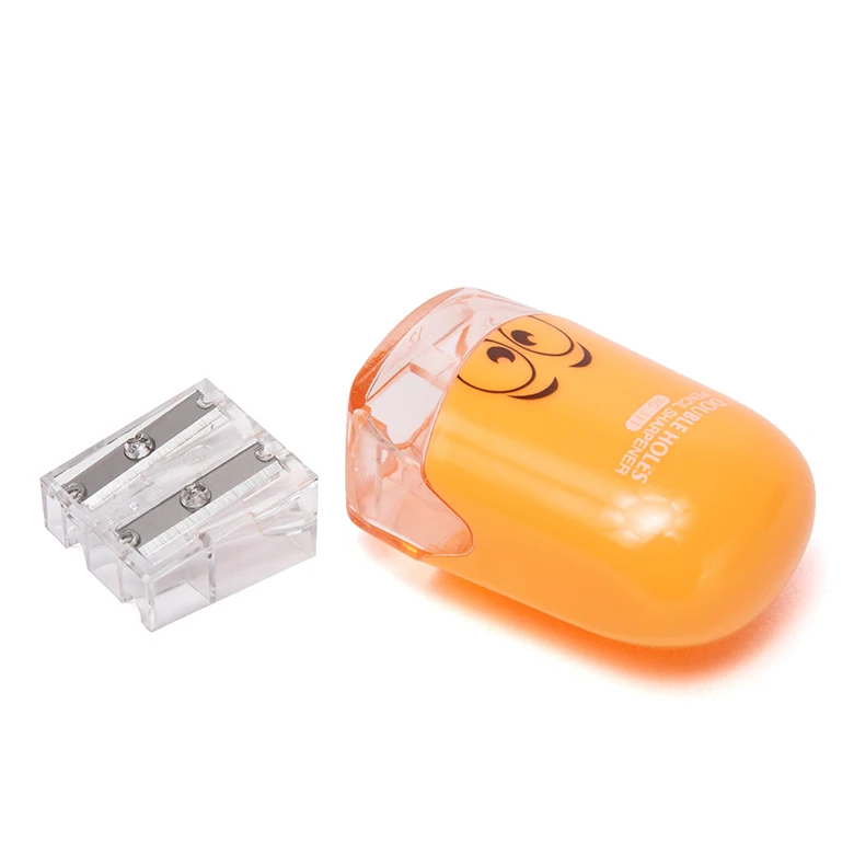 Лакированной кожи малыша безопасным цвет на заказ ручной пластиковый школьные детские канцтовары купол милая форма двойное отверстие точилка для карандашей