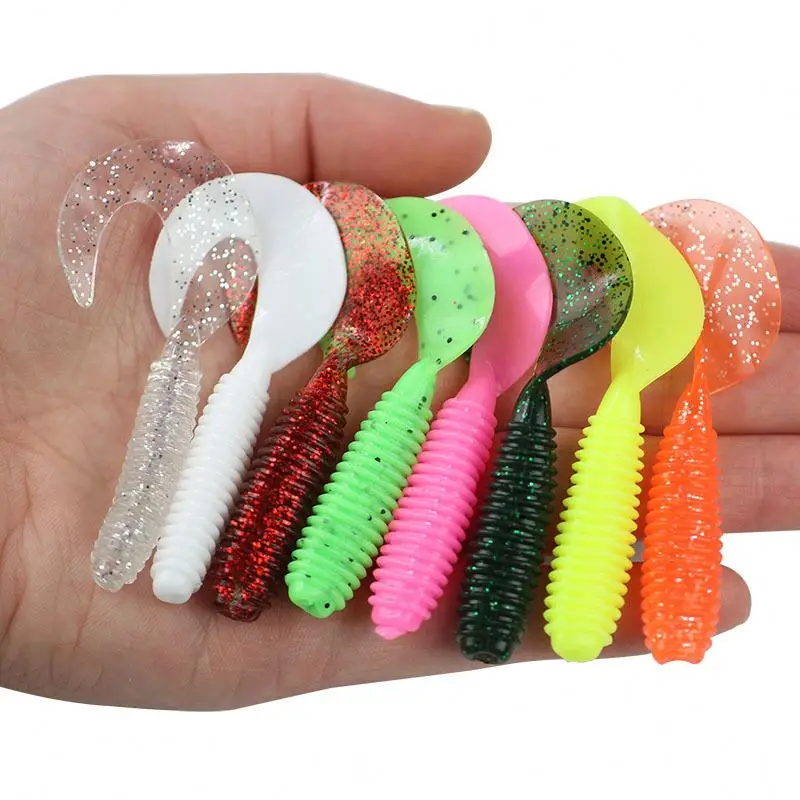 WeiHe 5cm/6cm/7cm 9colors Soft Rubber Bait Fishing Lure Jig Wobbler Soft Worm Curl Worm Soft Lure Bass  Long Tail Swimbait