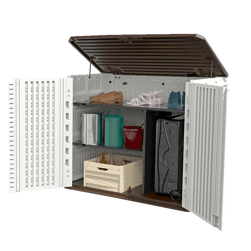Outdoor New HDPE Horizontal Storage Shed Plastic Base Cabinet Garden Storage Bin for Backyards and Patios