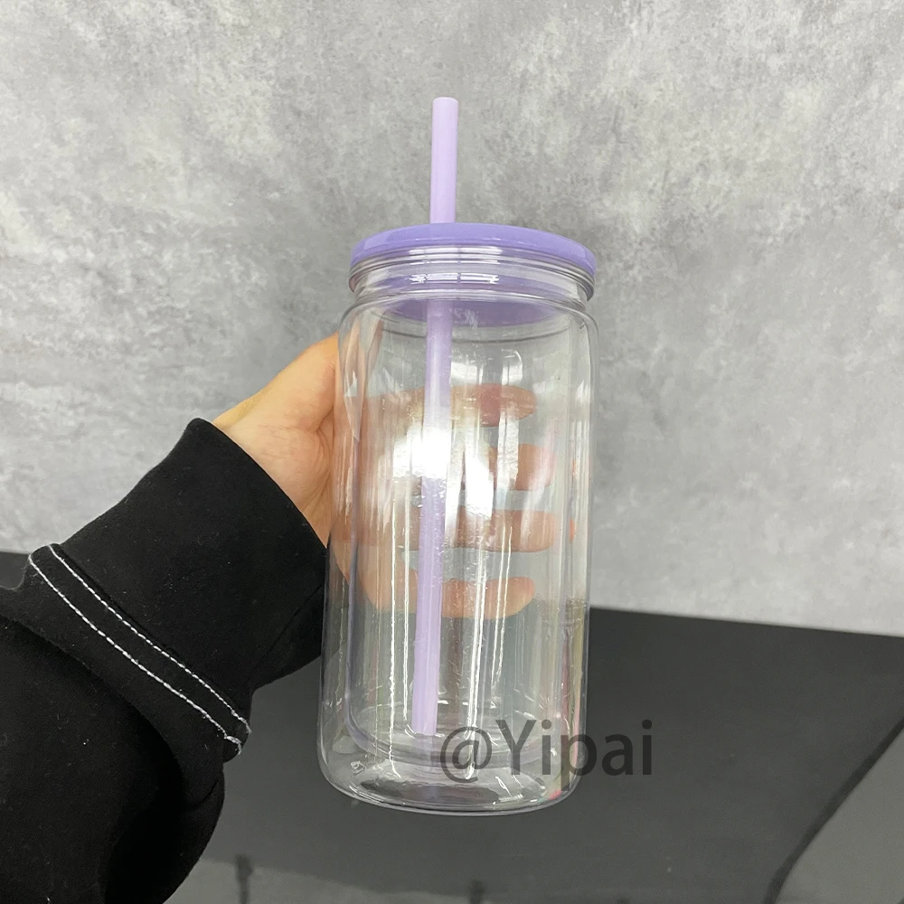 USA warehouse transparent 12oz double walled snow globe acrylic plastic beer soda can with hole and plug For DIY snow globe