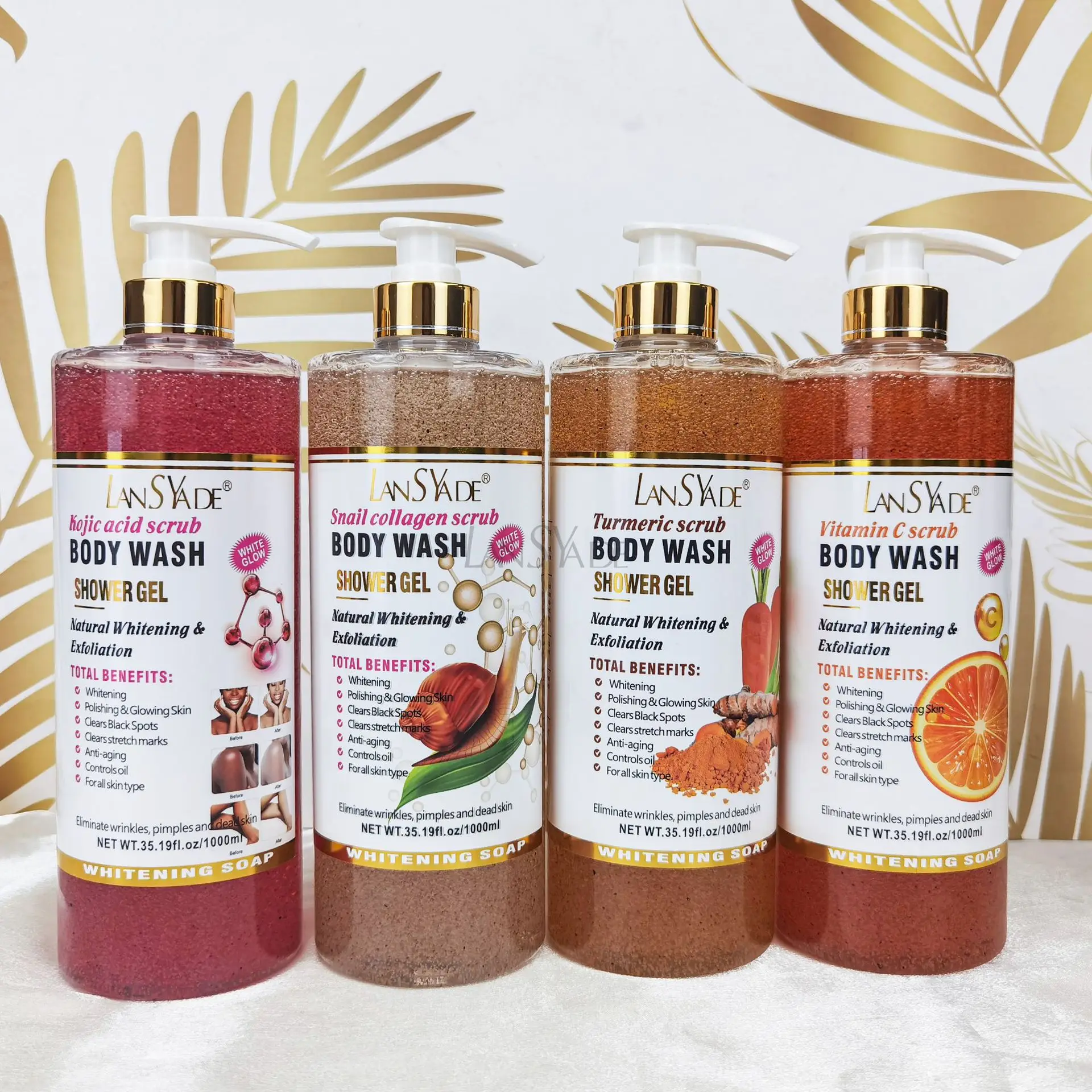 Hot sale Private brand 1000ml brightening Body Wash turmeric Acid Lavender Moisturizing Whitening Kiwi Body wash