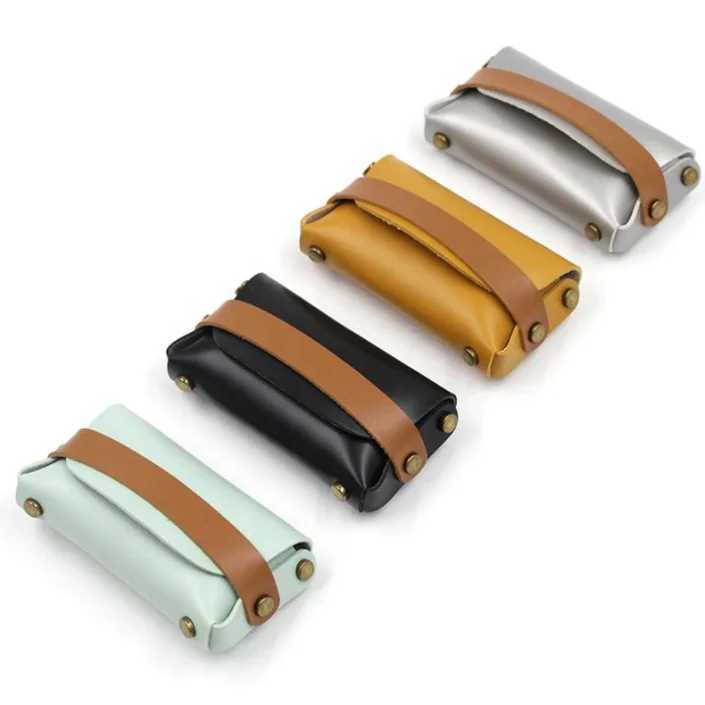 Minimalist lipstick pouch pu leather cards case organizer envelope cash wallet coin purse earbuds holder cosmetics storage bag