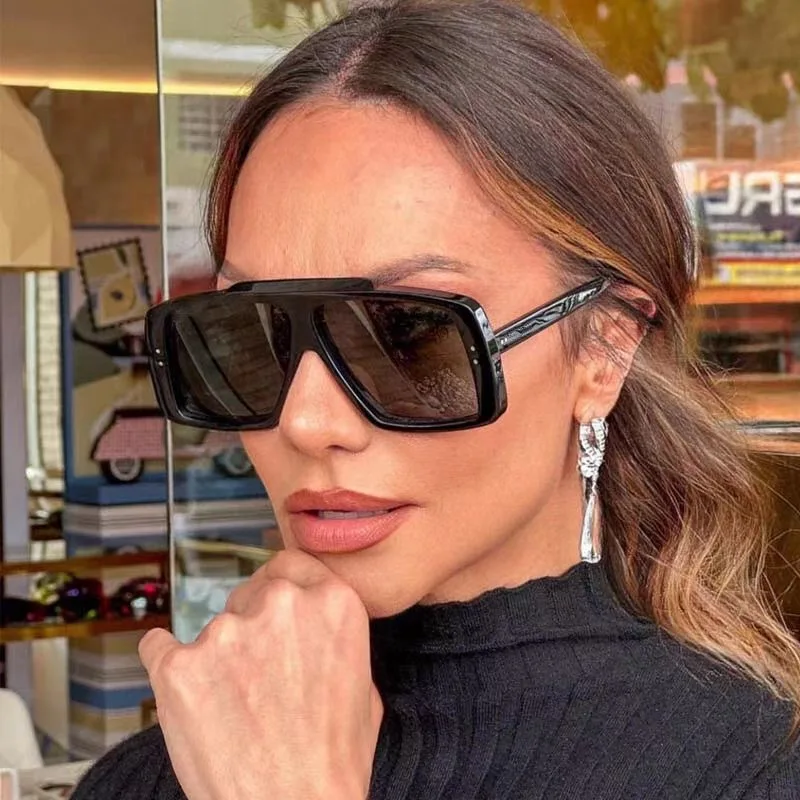 UNOC Luxury Over Size Female Shades Sunglasses Womens PC Big Frame Sun Glasses Popular Leopard Square Sunglasses UV400