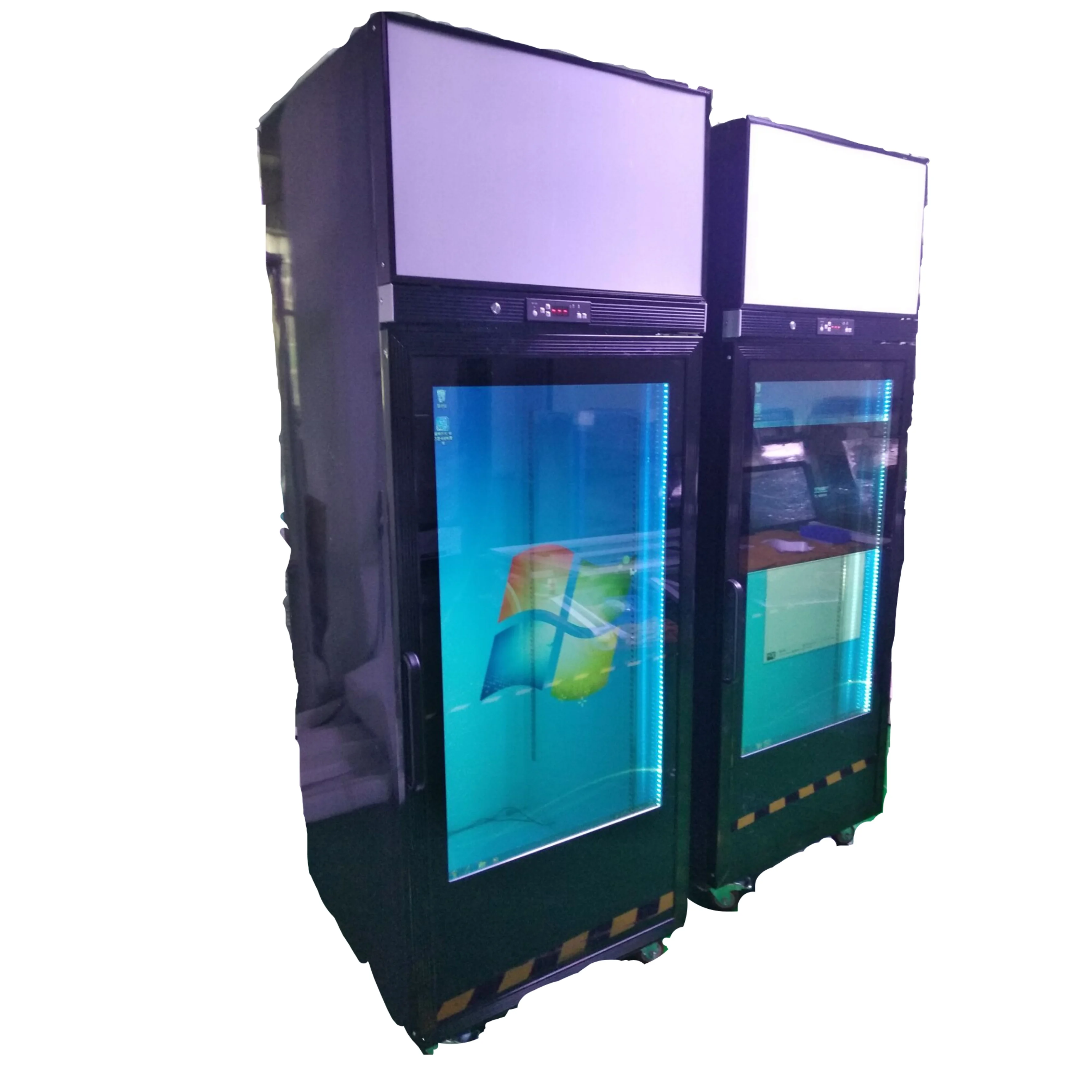 see through transparent android display fridge doors for beer with LCD advertising displays