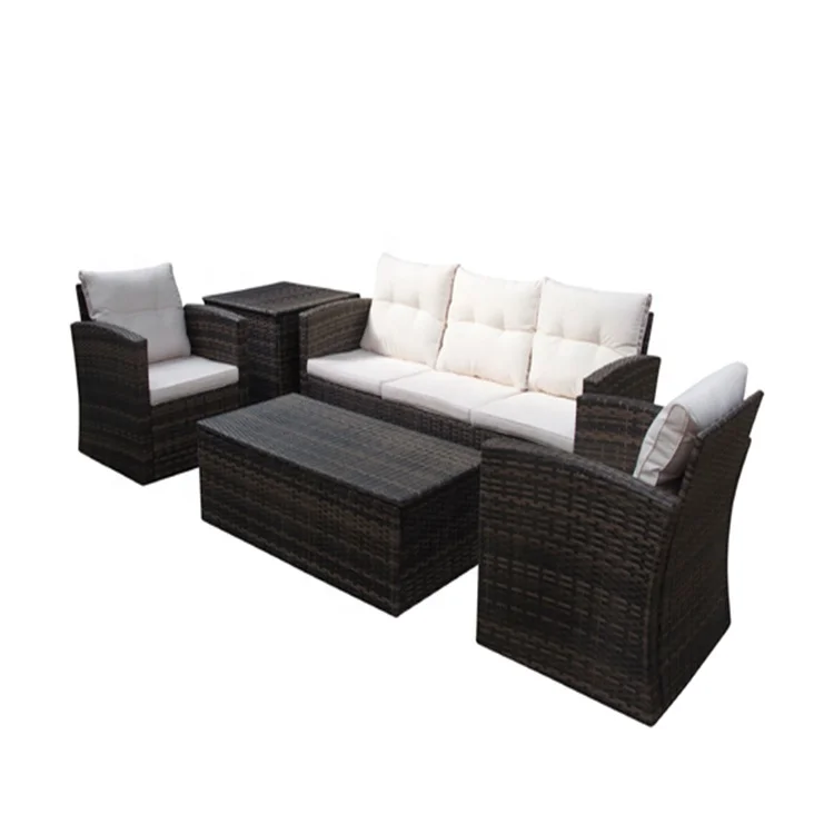 Hot Sale Top Quality Rattan Sofa Set Functional Cushion Box All Weather Outdoor Garden Wicker Furniture
