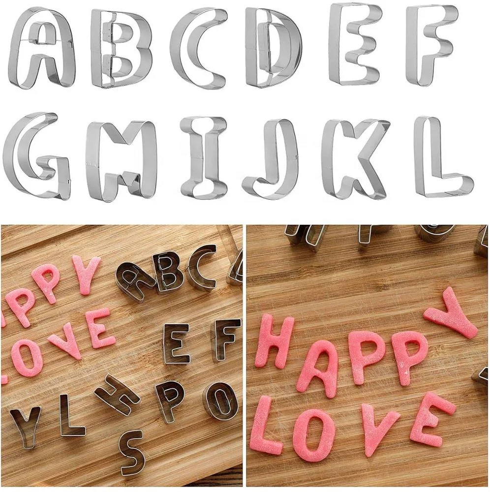 
Alphabet Cookie Cutters Set 26 Piece Stainless Steel Fondant Letter Cutters for Sandwich Sugarcraft 