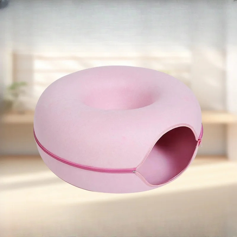 Wholesale Custom Cat Cave Tunnel Donut Pet Cat House Large Donut Design Tunnel Play Zipper Design Felt Cat Bed polyester