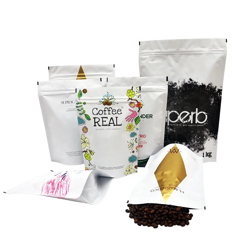 Wholesale Zip lock Stand Up Pouch Aluminum Foil Lined Black Coffee Beans Packaging Bags