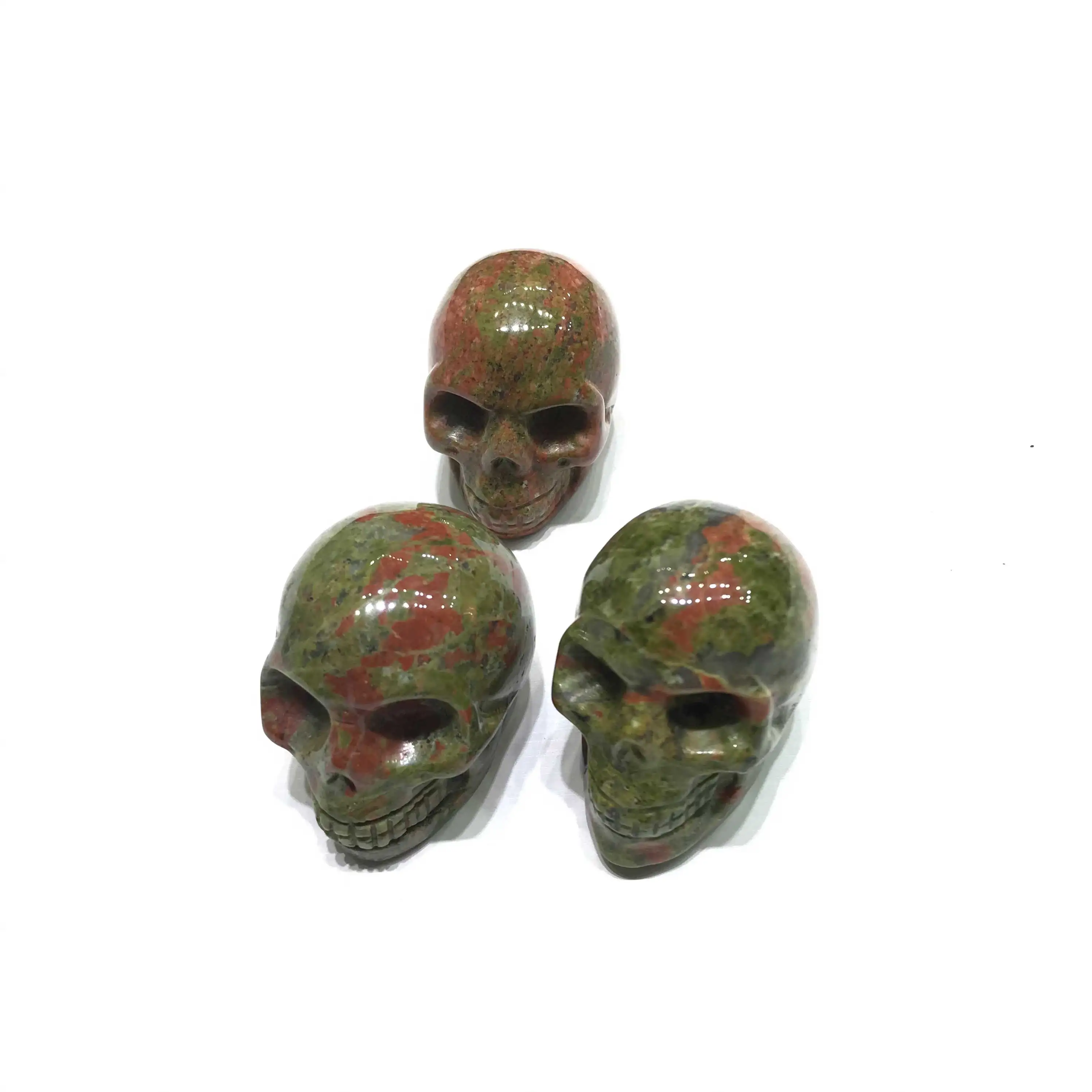 
Natural High Quality Small Unakite Green Red Crystal Skulls For Home Decoration Sale 