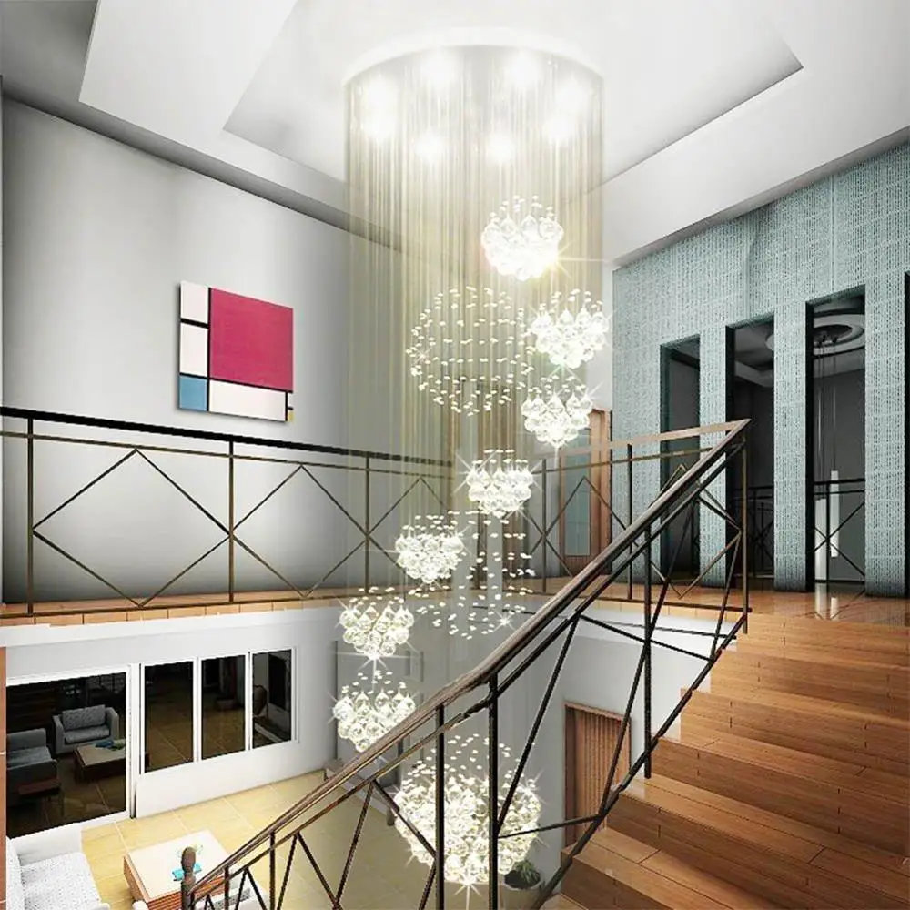 Wholesale new style elegant long spiral crystal ball rain drop round chandelier hotel modern crystal chandeliers