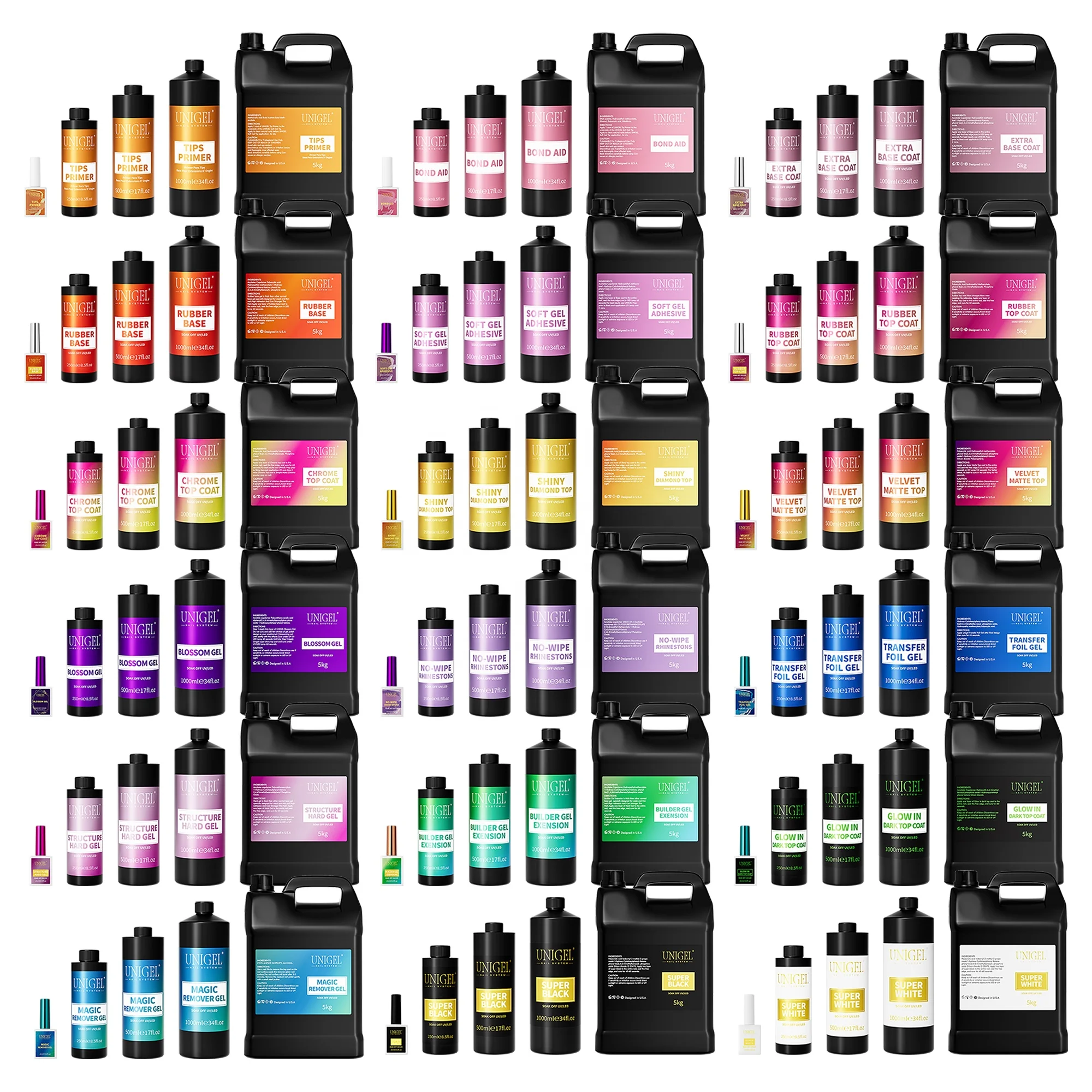 Unigel OEM Service MultiFunctional Rubber Gel Base Coat Nail Tips Glue Polish Set for Nail Salon