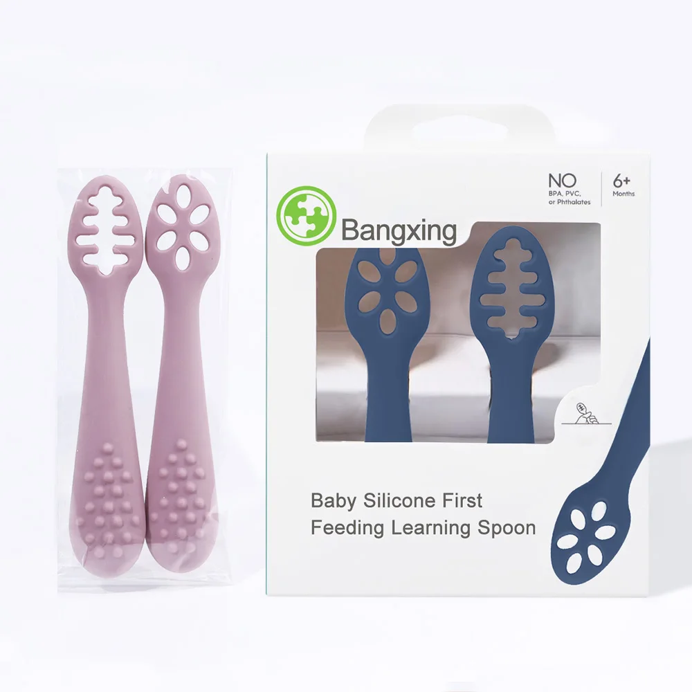 New Product Idea 2024 Aged 6+ Months Baby Led Weaning Spoon Mold Bpa Free First Feed Learning Silicone Spoon Set For Toddler
