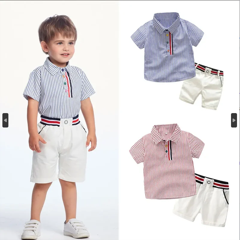 Детский Повседневный и формальный летний костюм из двух предметов, футболка и шорты для маленьких мальчиков, комплект качественной одежды для детей
