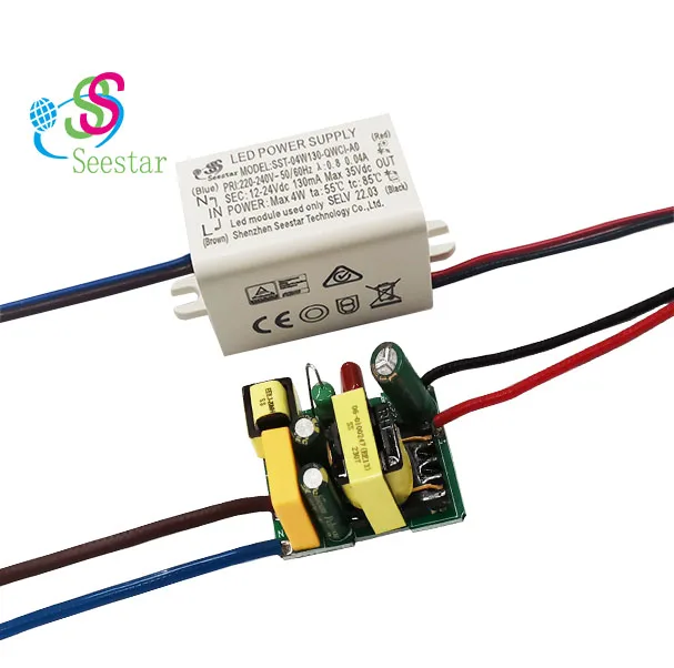 Seestar isolated AC220-240V DC12-24V 130mA 2W 3W 4W PF>0.8 flicker free TUV SAA CE CB ERP waterproof led wall light led driver