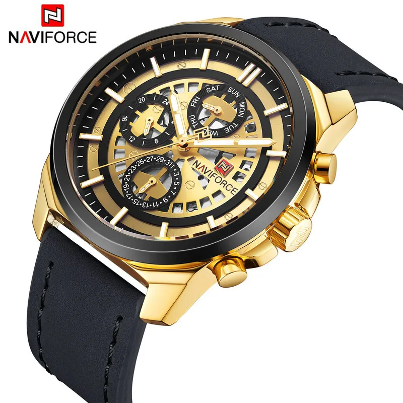2019 Naviforce 9129 Genuine Leather Band Fashion  Watch For Men High Quality Waterproof Small Dial Can Work Male Watch
