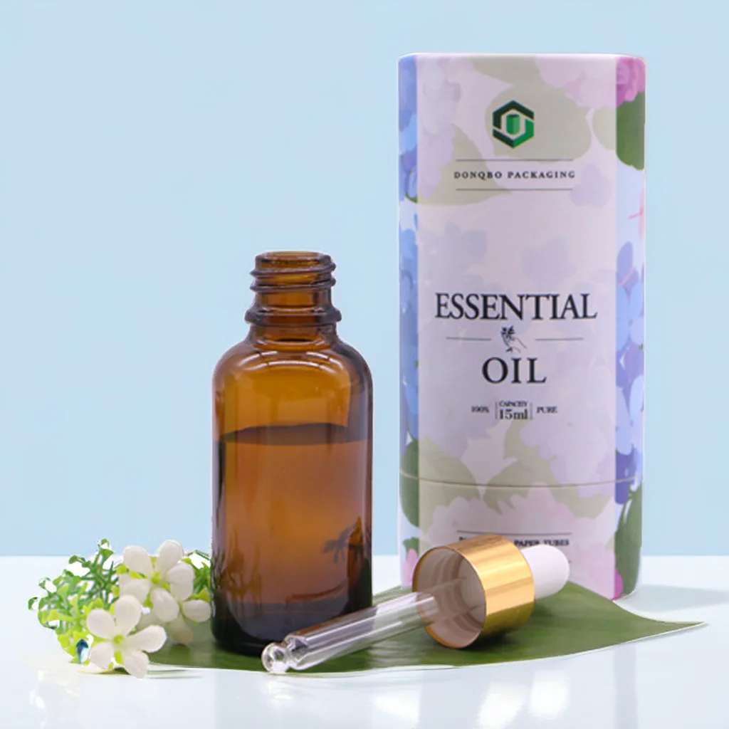 Recycled Kraft Cosmetic Cardboard Protective Packaging biodegradable 30ml Dropper Bottle round Box oil paper tube