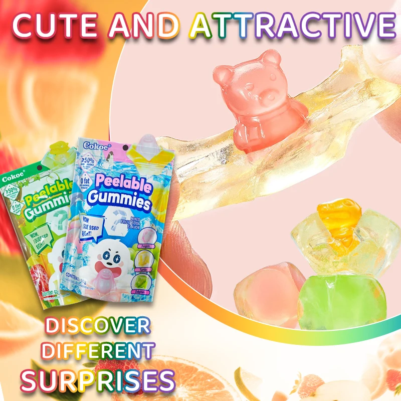 OEM Vegan 3D Peelable Candy Gummies Natural Mixed Fruit Flavors Vitamin C Gummy