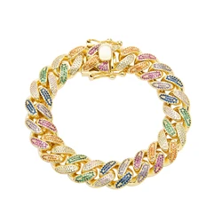 Jasen Jewelry  hot selling Rainbow Oval Pattern cuban Key Chain Bracelet For Hip Hop style  for man