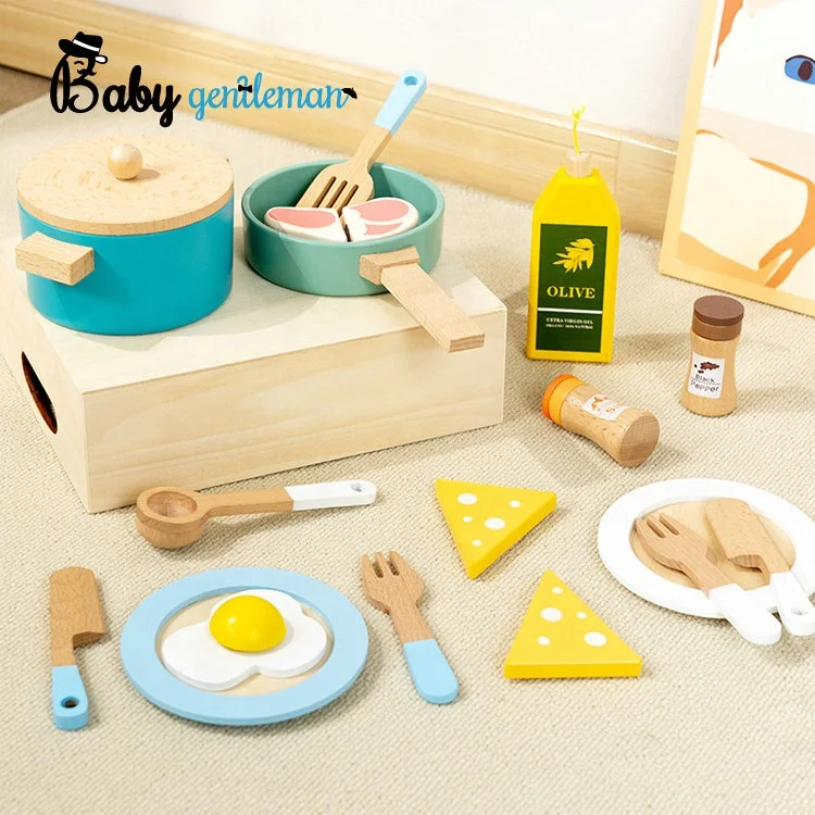 High Quality Pretend Play Kitchen Stove Wooden Cooking Toy Set For Kids Z10830D
