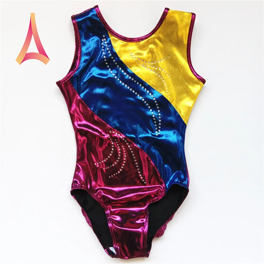 Classic Scoop Leotards for Girls Gymnastics Shiny Colorful  Applique Rhythmic Gymnastics Leotards Professional Supplier