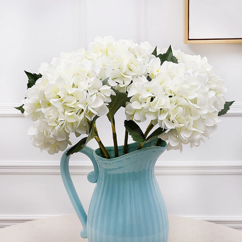 Wholesale High Quality Faux Hydrangea Flower Decor Bulk White Real Touch Latex Silk Hydrangea Artificial Flower for Wedding