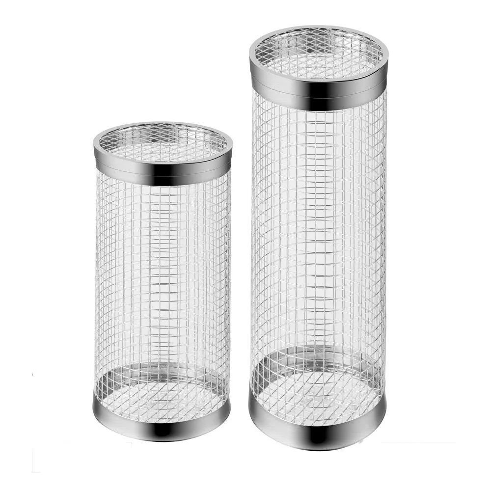 Family picnic stainless steel wire mesh cylinder barbecue basket barbecue rolling barbecue basket