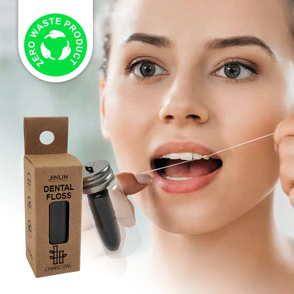 Private Label Custom Printed Wholesale Bulk Super Pick Vegan Bamboo Charcoal Dental Floss Waxed Mint 50m For Oral Care